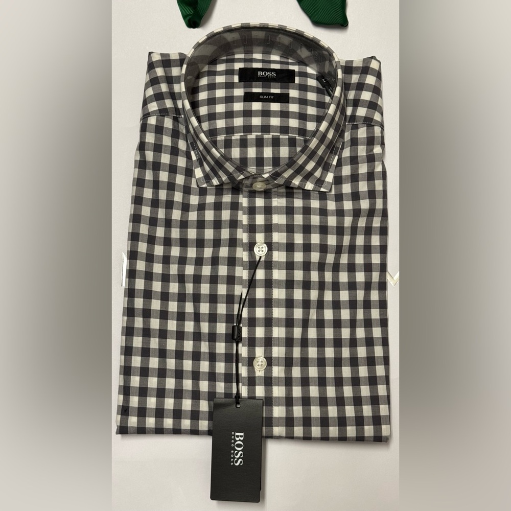 BOSS Men’s Black & White Gingham Dress Shirt